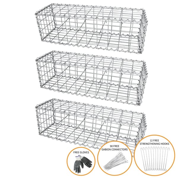 3 st  Gabioner | Gabionkorgar 30 cm (H) x 100 cm (B) x 30 cm (D) Gabion