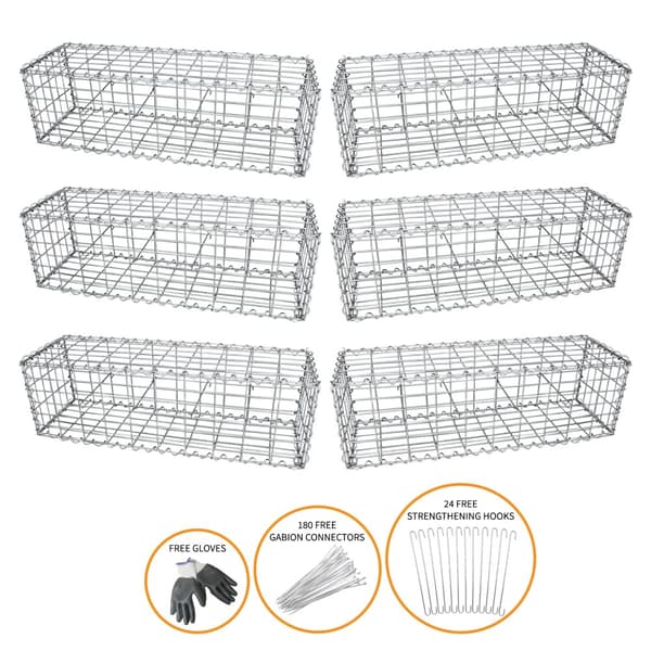 6 stk Gabioner | Gabionkorgar 30 cm (H) x 100 cm (B) x 30 cm (D) Gabion