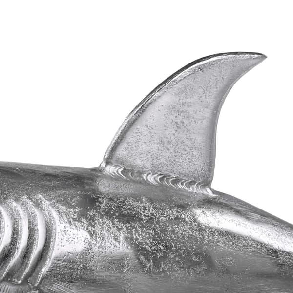 Womo Design Shark Sculpture Stand 106x36x61cm ainutlaatuinen, kiillotettu alumiini nikkeliä viimeistely, hopea kiiltävä, merenkulku, hainpatsas