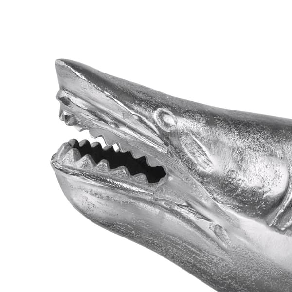 Womo Design Shark Sculpture Stand 106x36x61cm ainutlaatuinen, kiillotettu alumiini nikkeliä viimeistely, hopea kiiltävä, merenkulku, hainpatsas