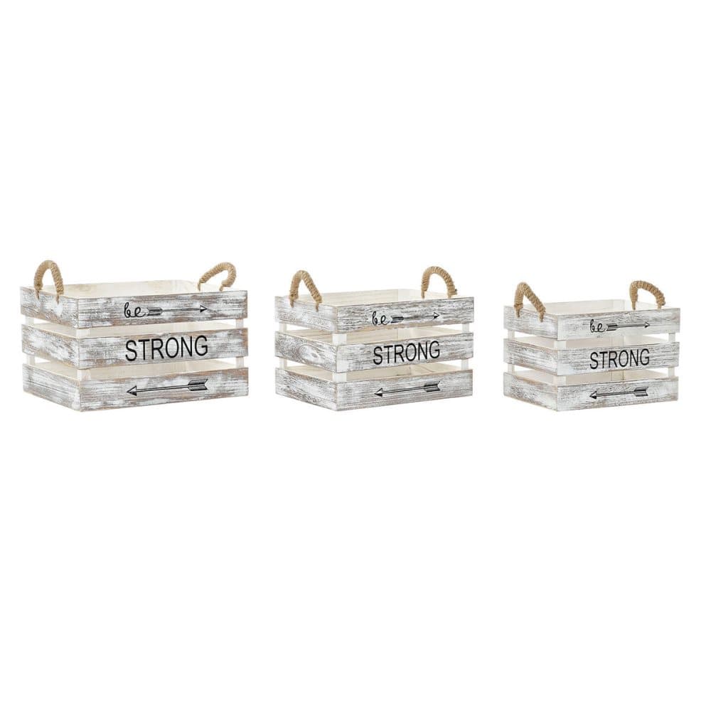 Uppsättning med Dekorativa Lådor DKD Home Decor Trä Snöre Boho (42 x 33 x 25 cm)