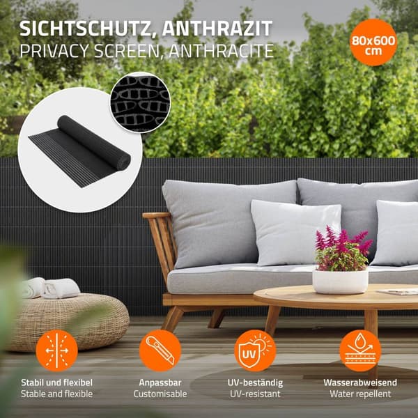 Privacy screen mat 80x600 cm privacy fence windbreak balcony screen PVC anthracite UV-resistant