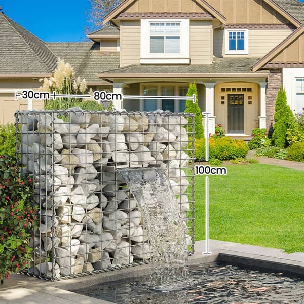 Gabion-kori, metallinen kivikori 5 x 10 cm:n verkolla seinäkiville, 100x80x30 cm, hopea