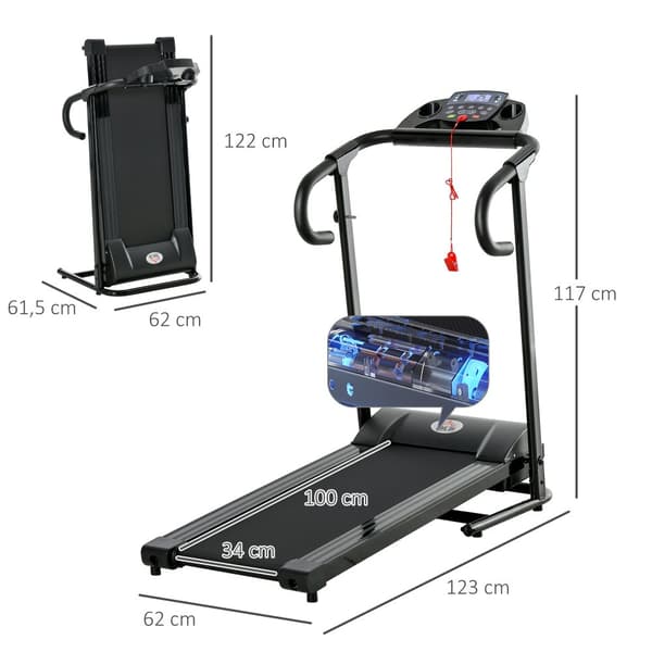 Löpband, 500W, 123x62x117 cm, Svart