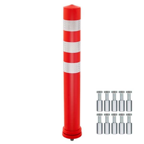 Säkerhetsstolpe, 10-pack med ankarskruv och reflexremsor, 4x4x26", röd