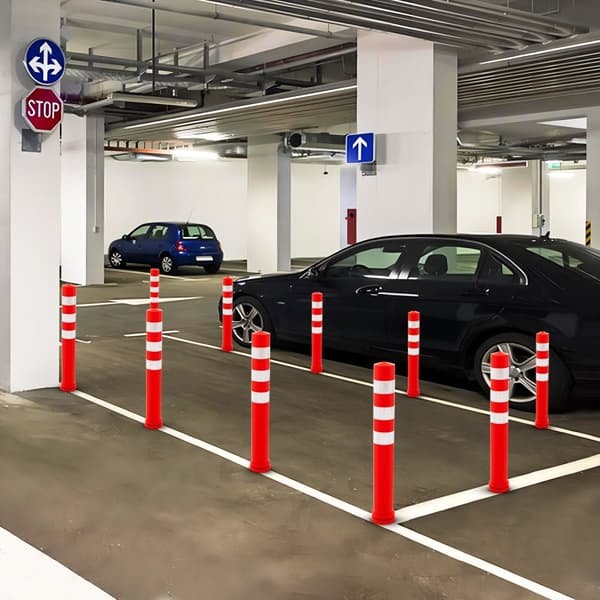 Säkerhetsstolpe, 10-pack med ankarskruv och reflexremsor, 4x4x26", röd