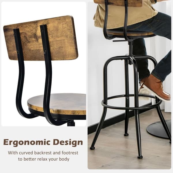 Køkken Spisestole, Sæt af 2 Justerbare Drejestole med Ergonomisk Ryglæn, 54x54x98.5 - 105.5 cm, Kaffe