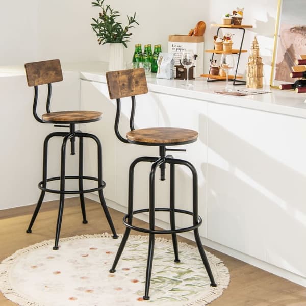 Køkken Spisestole, Sæt af 2 Justerbare Drejestole med Ergonomisk Ryglæn, 54x54x98.5 - 105.5 cm, Kaffe
