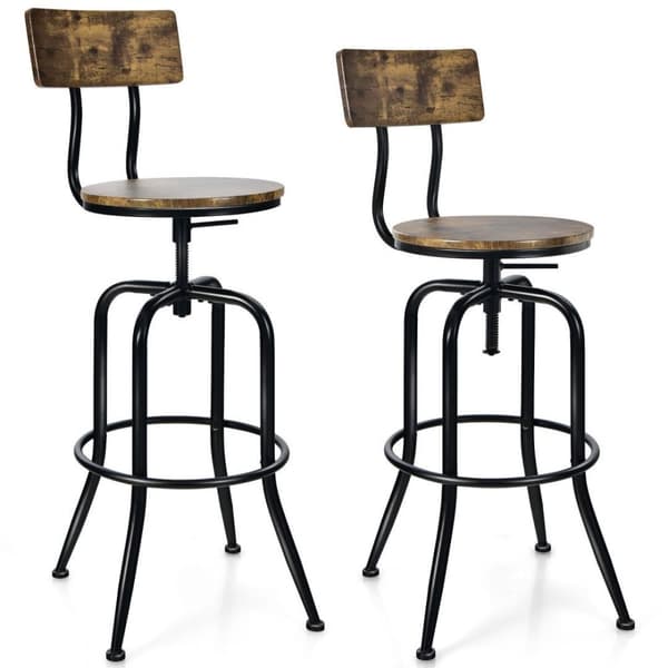 Køkken Spisestole, Sæt af 2 Justerbare Drejestole med Ergonomisk Ryglæn, 54x54x98.5 - 105.5 cm, Kaffe