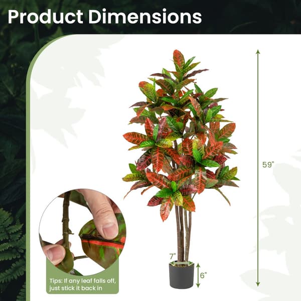Konstgjord växt, 5 FT Lång Konstgjord Croton Växt med Gradientblad och Kruka-1 Pack, 7x6 in, Grön+Röd+Gul+Brun
