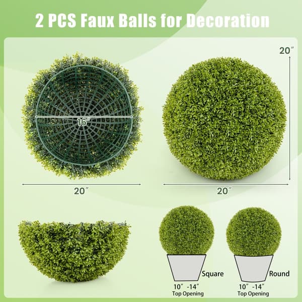 Konstgjord växt, 2-delar 50cm Buxbom Topiary Boll-M, 30x39 cm, Grön