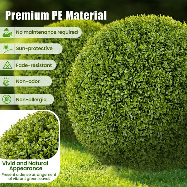 Konstgjord växt, 2-delar 50cm Buxbom Topiary Boll-M, 30x39 cm, Grön
