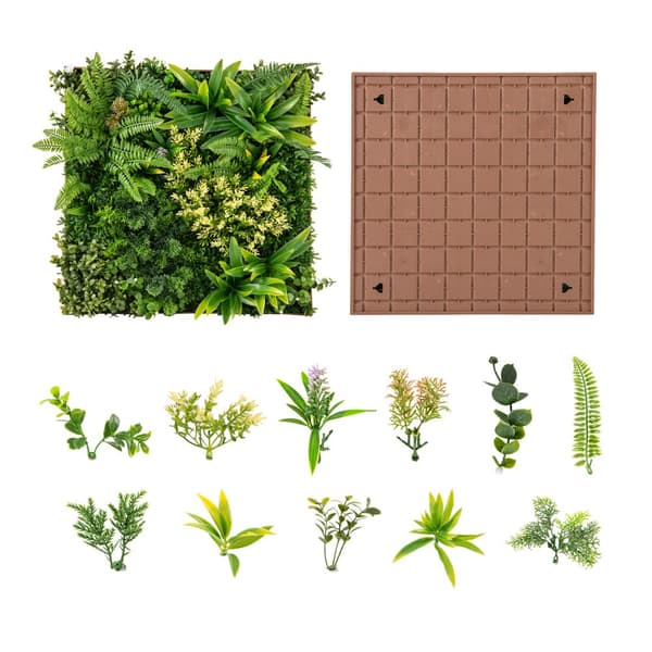 Kunstig Foliage Vægkunst, 50x50 cm, Grøn & Brun