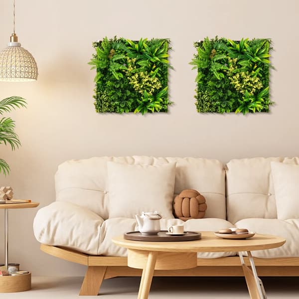 Kunstig Foliage Vægkunst, 50x50 cm, Grøn & Brun