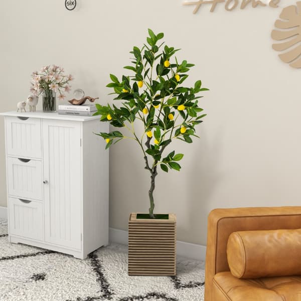 Kunstig citrontræ, 4 ft, Grøn+Gul+Sort