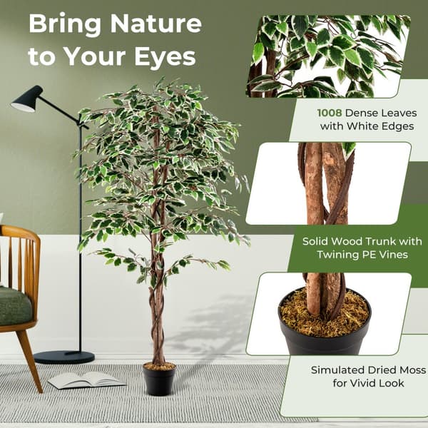 Kunstig Ficus Træ, 65x7x6 tommer, Grøn