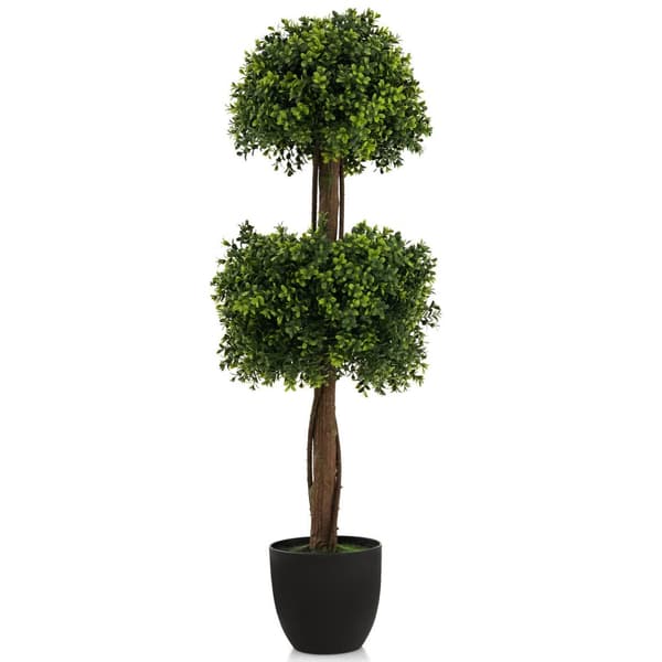 Konstgjord Buxbom Topiary Boll Träd, 40", Grön & Svart