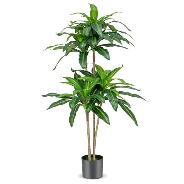 Fejkad växt, 140 cm hög fejkad dracena växt med 92 blad och inbyggd cementkruka, 140 cm, grön