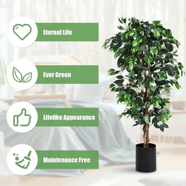 Kunstig træ, 6 fod kunstig ficus silkestræ, 71", grøn