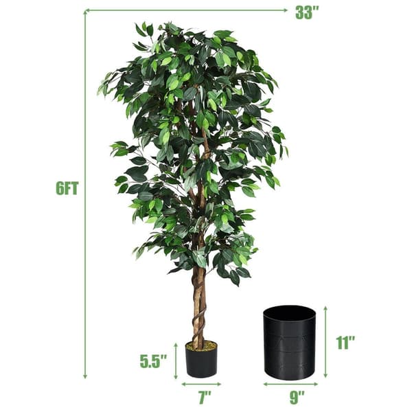 Kunstig træ, 6 fod kunstig ficus silkestræ, 71", grøn