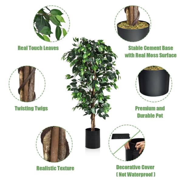 Kunstig træ, 6 fod kunstig ficus silkestræ, 71", grøn