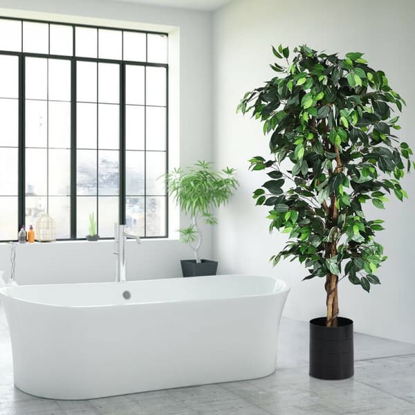 Kunstig træ, 6 fod kunstig ficus silkestræ, 71", grøn