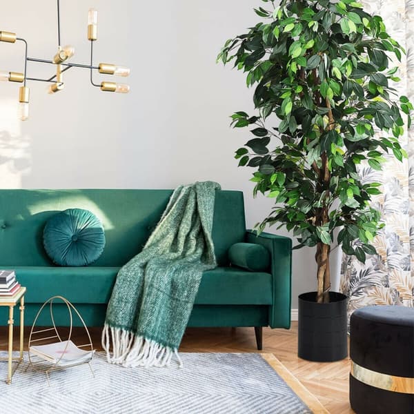Kunstig træ, 6 fod kunstig ficus silkestræ, 71", grøn