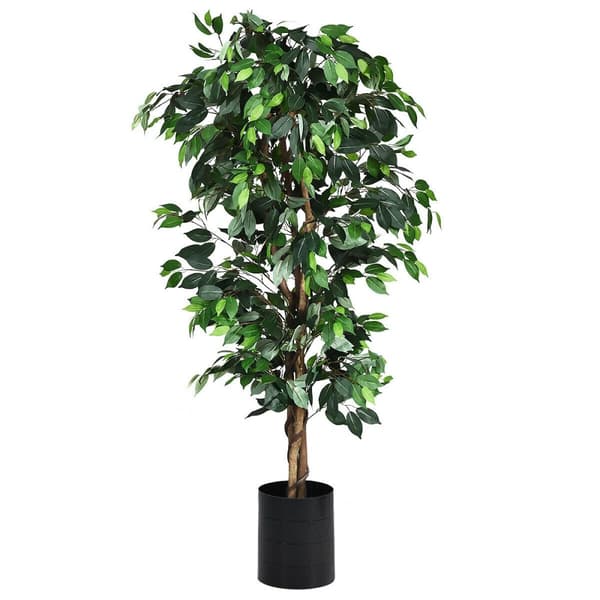 Kunstig træ, 6 fod kunstig ficus silkestræ, 71", grøn