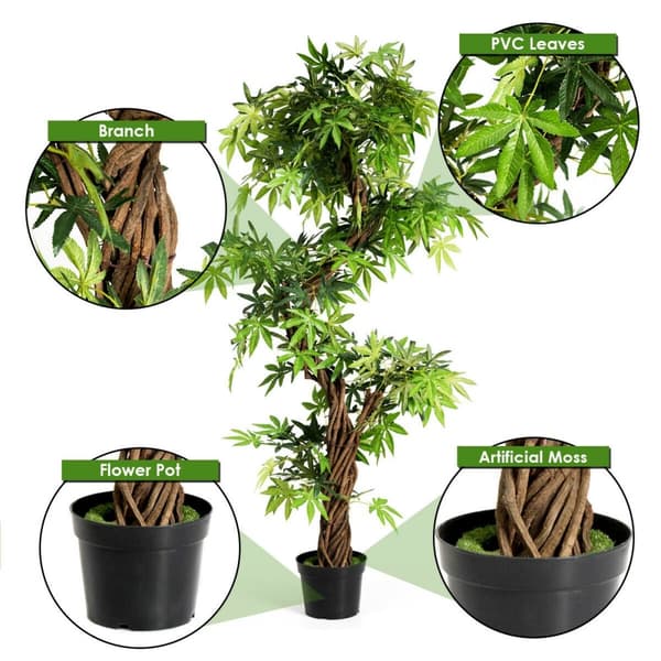 Konstgjord bonsai, 5 fot Keel Red VineGreen Leaves, Grön