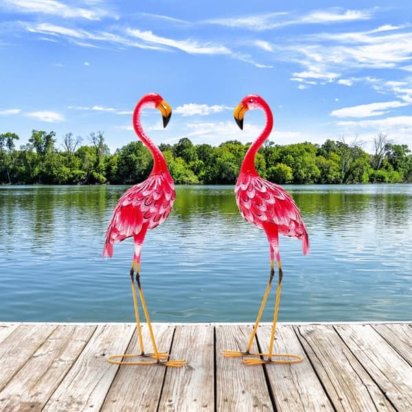 Havefigur Sæt, Flamingo Dekoration 2-delt, 20x27x89 cm