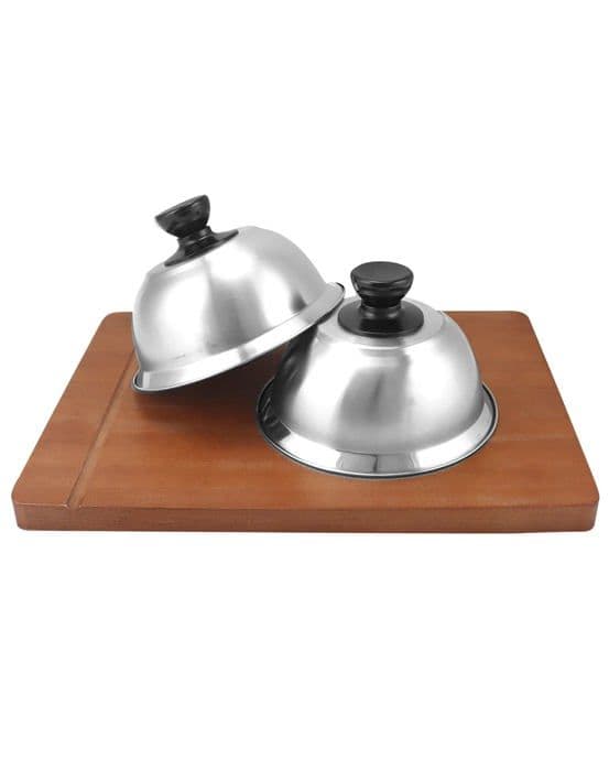 Qwork serveringsklocka - WD9571 - Set med 3 Burger Cooking Bells, rostfri matklocka, 16 x 10 cm, för Burger, Steak