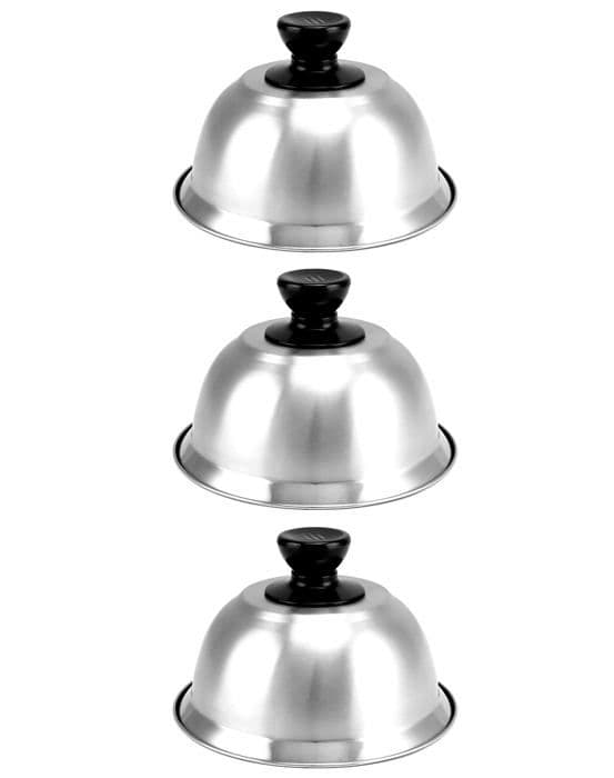 Qwork serveringsklocka - WD9571 - Set med 3 Burger Cooking Bells, rostfri matklocka, 16 x 10 cm, för Burger, Steak