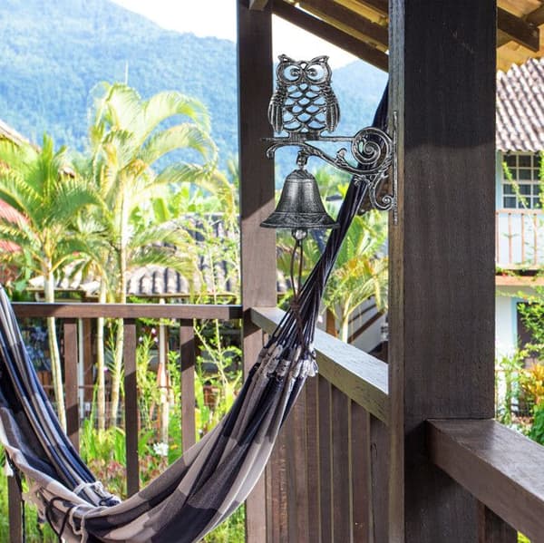 Relaxdays dörrklämtare i gjutjärn, uggla, antik design, med snöre, väderbeständig, silverfärgad