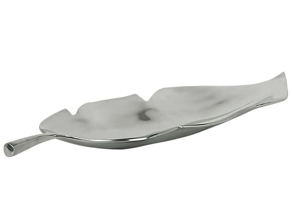 Dekorativt Sølvfad aluminium 68 cm Oval bladformet tallerken Moderne Stue Glamour dekor stykke til spisebord og kommode