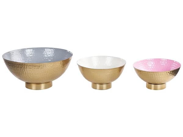 Sæt med 3 dekorative skåle Guld Metal Hammer Finish Rund Skål Design