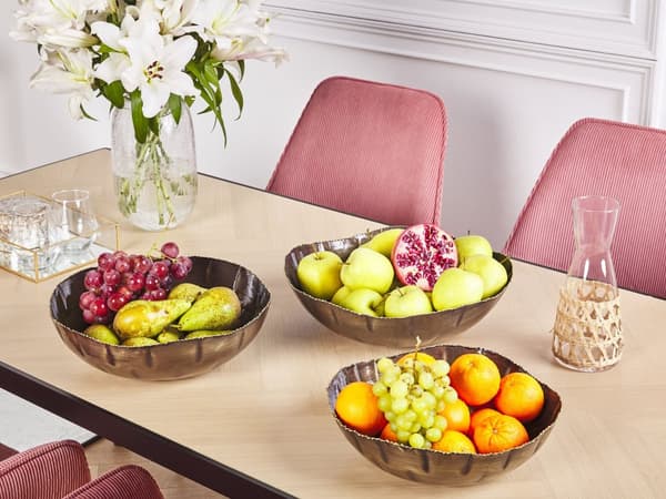 Sæt med 3 Dekorative Skåle Messing Metal Distressed Finish Rund Accent Bowl Design