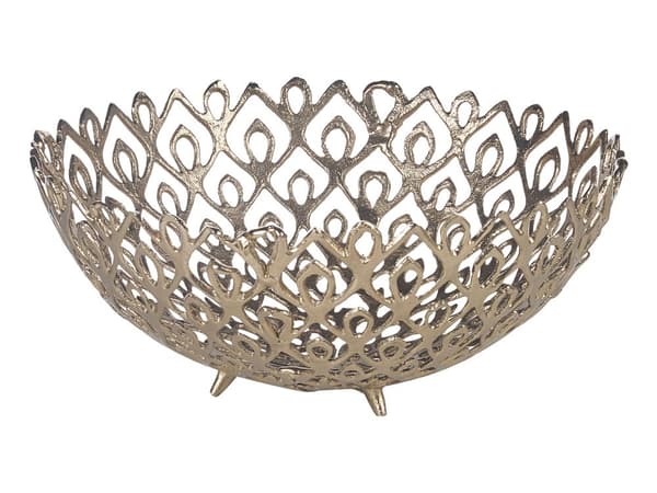 Frugtskåle Guld Metal Aluminium Sæt af 2 ø 45 / 39 cm Runde Dekorative Skåle i Hullet Design til Spisebord Tilbehør