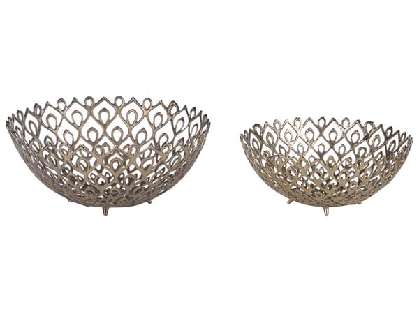 Sett med 2 Dekorative skåler Gull Metall Rund Tilbehør med Gjennomsiktig design