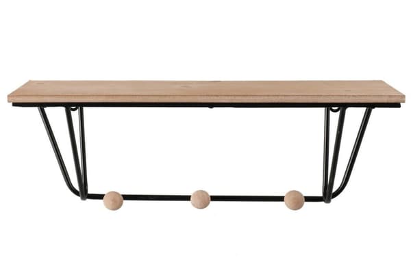 Vägghylla med tre krokar 48 cm