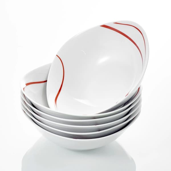 MALACASA Cerealskåle, Sæt af 6, Elegante Røde Striber, Miljøvenligt Materiale,6 stk.