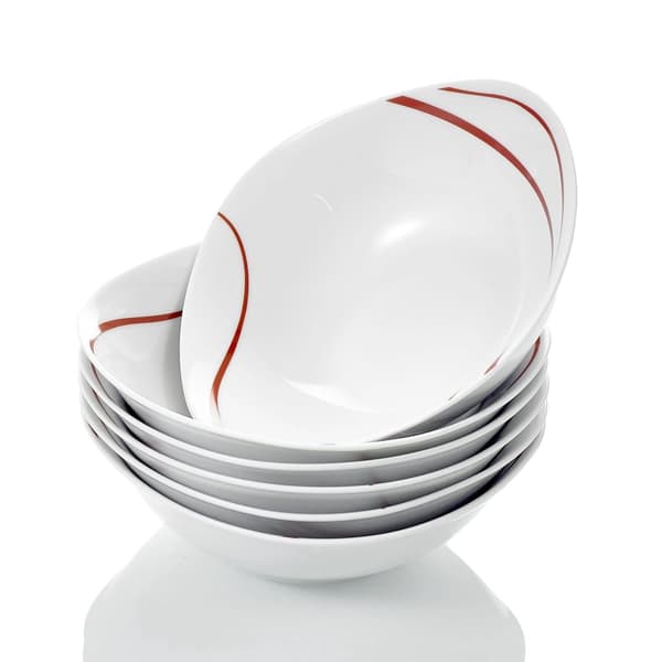 MALACASA Cerealskåle, Sæt af 6, Elegante Røde Striber, Miljøvenligt Materiale,6 stk.