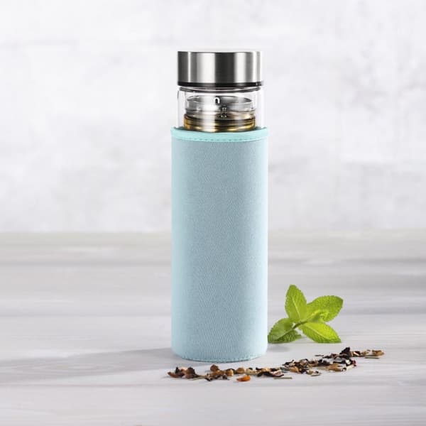 Xavax To Go Glass Bottle, 450ml, with Protective Sleeve, Insert, for Carbonated & Hot/Cold