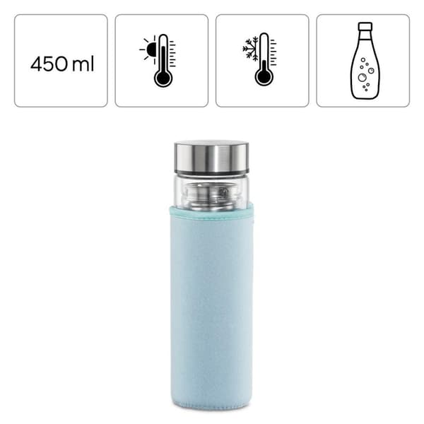 Xavax To Go Glass Bottle, 450ml, with Protective Sleeve, Insert, for Carbonated & Hot/Cold