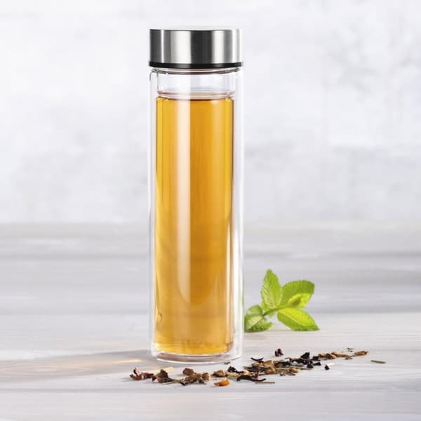 Xavax To Go Glass Bottle, 450ml, with Protective Sleeve, Insert, for Carbonated & Hot/Cold