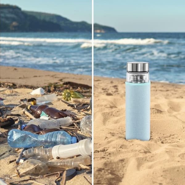 Xavax To Go Glass Bottle, 450ml, with Protective Sleeve, Insert, for Carbonated & Hot/Cold