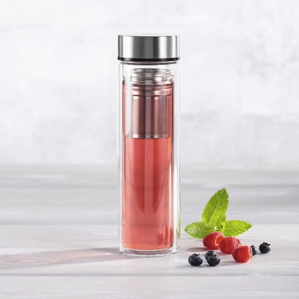 Xavax To Go Glass Bottle, 450ml, with Protective Sleeve, Insert, for Carbonated & Hot/Cold