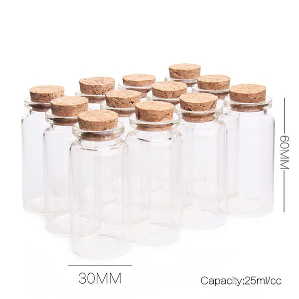 12 stk 25 ml miniglasflasker, prøveglasflasker med kork, 1 glasflaske, miniflasker med kork til gør-det-selv-dekoration, parfume