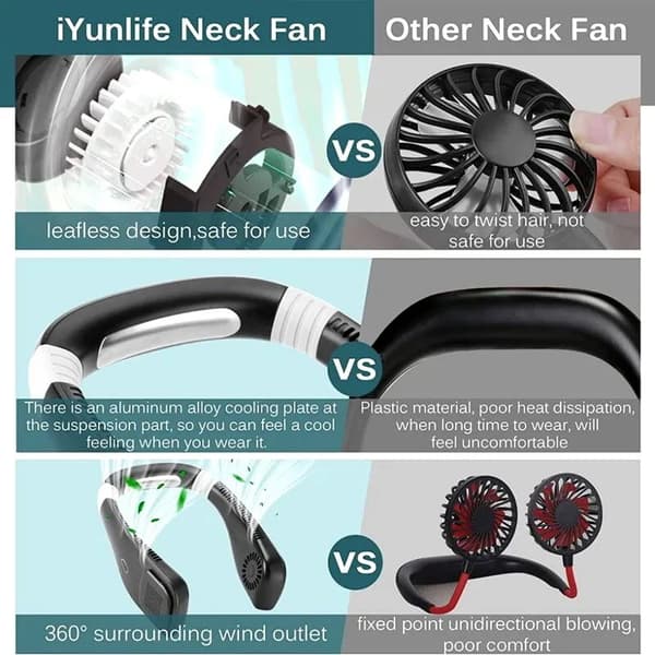 Portable 3 Speed Neck Fan USB Rechargeable Lazy Neckband Bladeless Cooler Fans Green