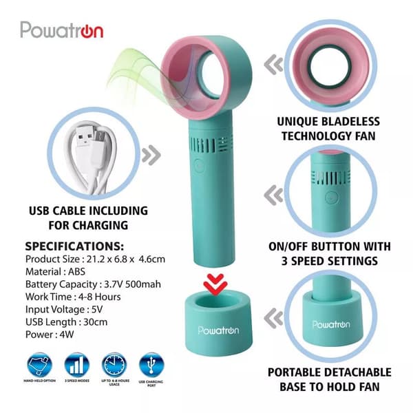 Hand Held Bladeless Fan Portable Mini Desktop USB Rechargeable Cooler 5000mAh
