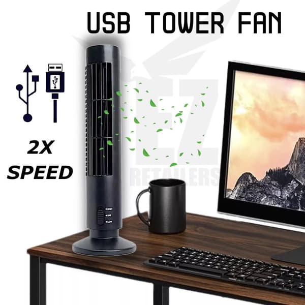 Mini Portable USB Tower Fan Cooling Air Conditioner Office Desk Bladeless Black